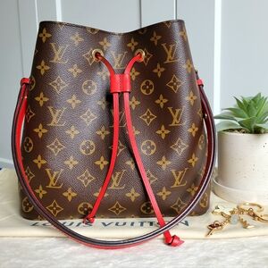 Louis Vuitton Monogram Canvas Bucket Bag with Red Trim